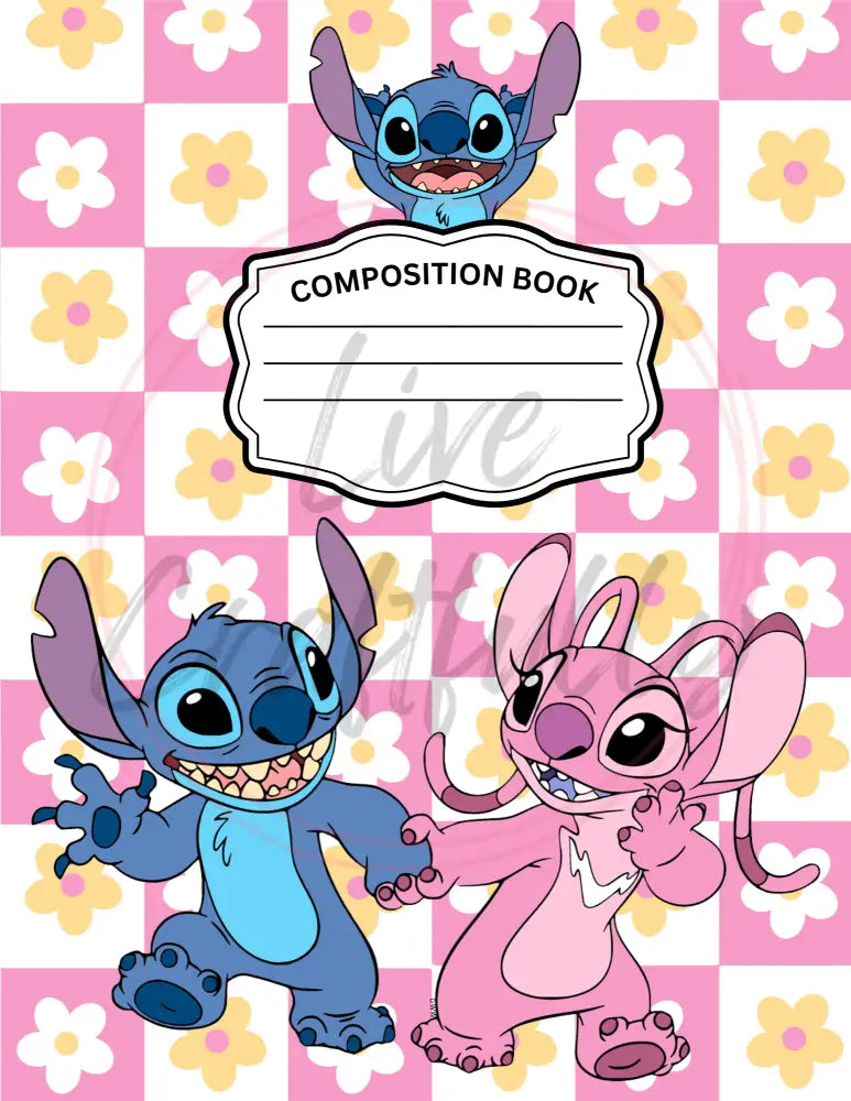 Custom Composition Notebook Blue & Pink Alien / Black Spine Wide Rule