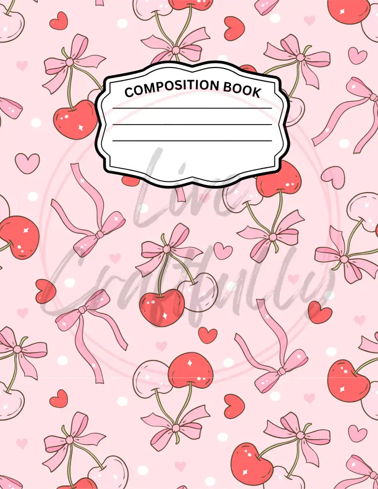 Custom Composition Notebook Cherries & Bows / Black Spine Wide Rule