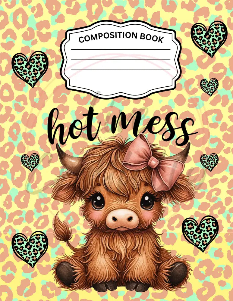 Custom Composition Notebook Hot Mess Highland / Black Spine Wide Rule