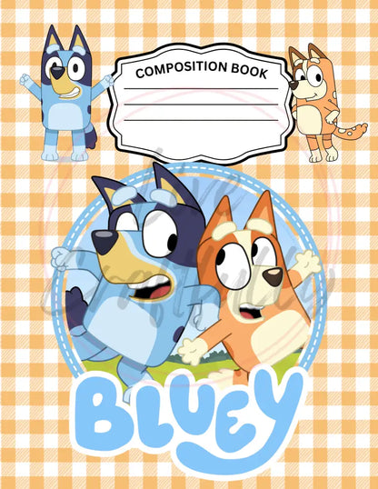 Custom Composition Notebook Blue Dog / Black Spine Wide Rule
