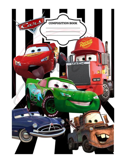 Custom Composition Notebook Talking Cars / Black Spine Wide Rule